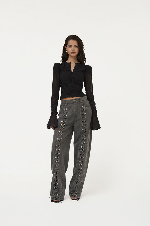 ROTATE Birger Christensen Chiffon Longsleeved Top Black