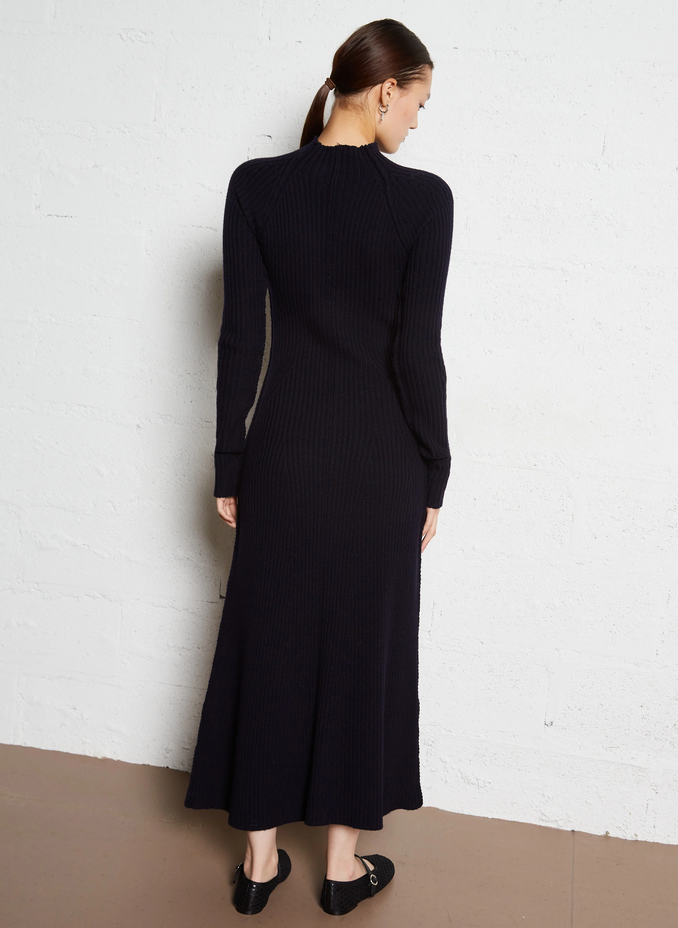 BEATRICE - Robe longue en maille fine de laine | Bleu