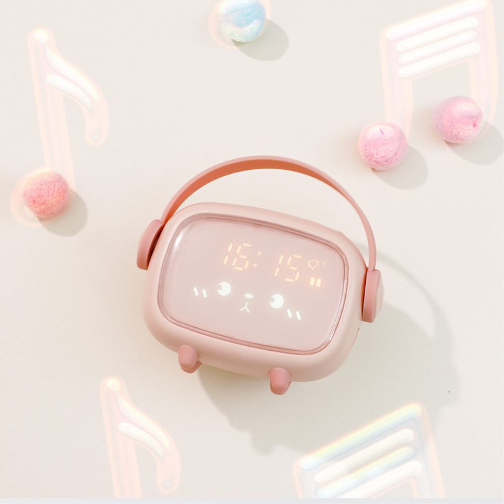 (14x5cm) Smart LED Kinder Wecker Tischuhr mit Nachtlicht   Temperaturanzeige - Rosa