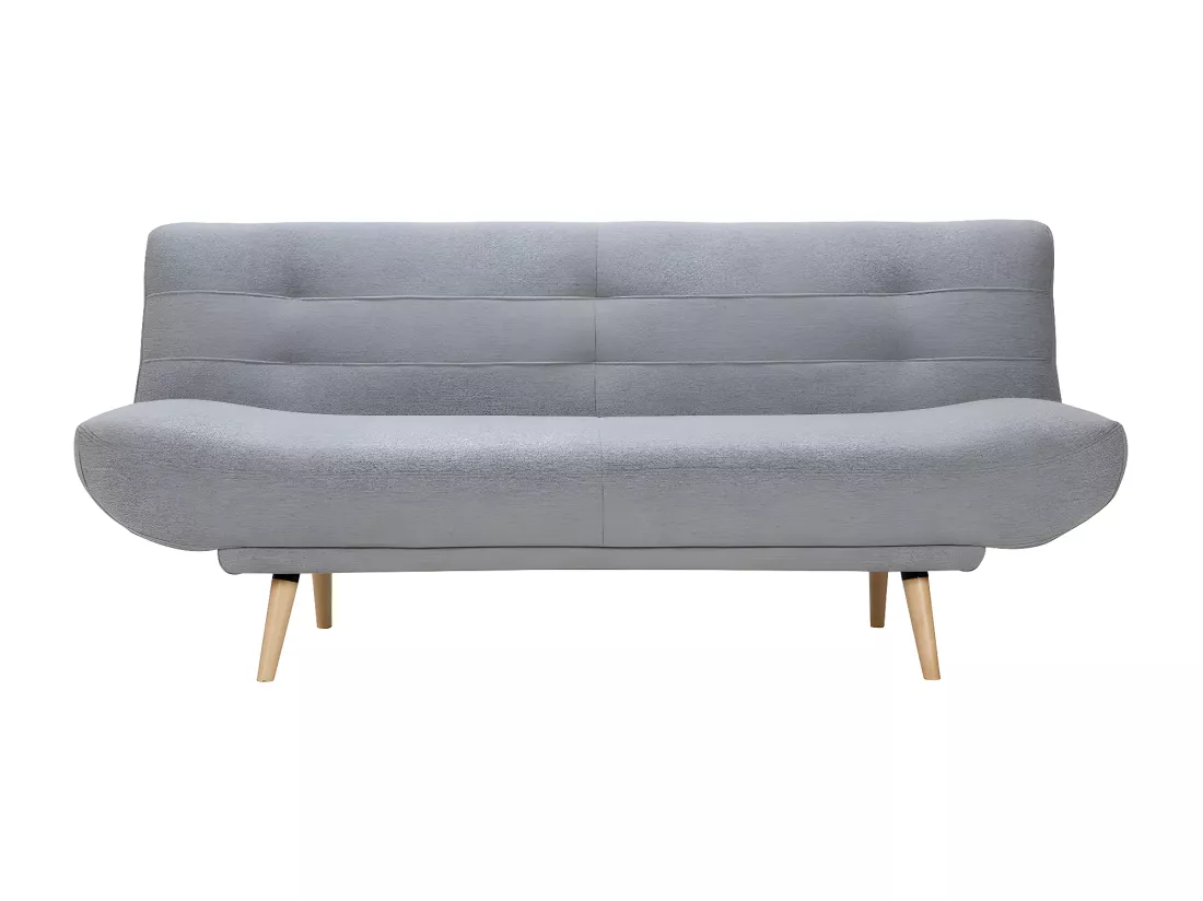 Canapé convertible 3 places en tissu gris clair et bois clair FAGUO