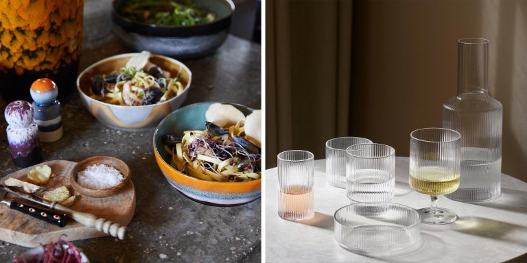 HKliving 70's Ceramic pastabord Ø19.5 set van 2 golden hour