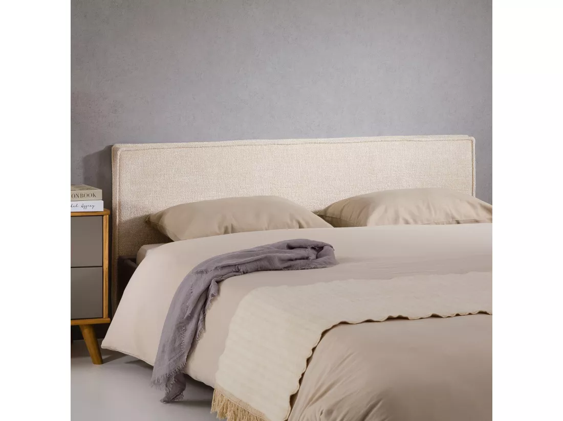Tête de lit LORETTE 120 rembourrée, En tissu polyester pour lit 120 cm, Sur pieds en plastique, Blanc