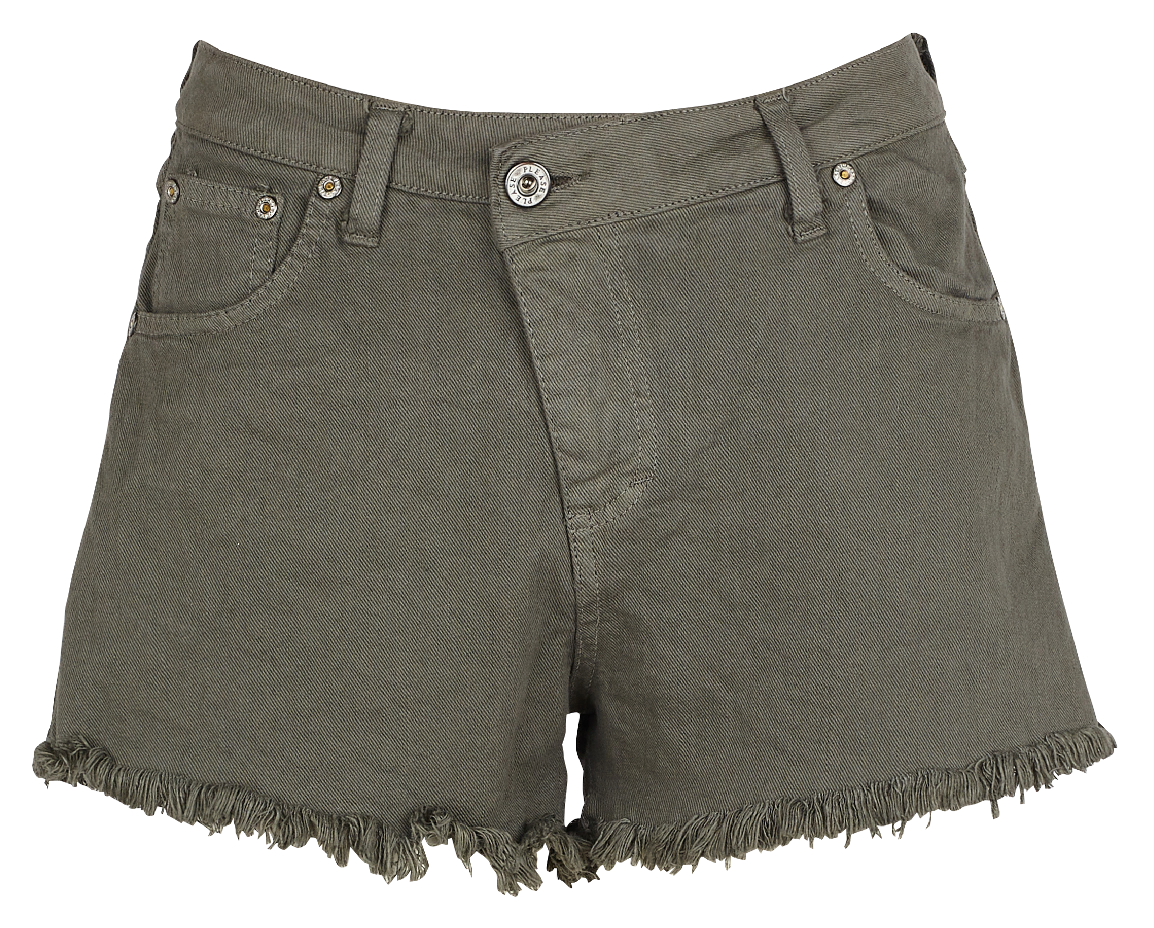 Short court effiloché en coton mélangé| Vert