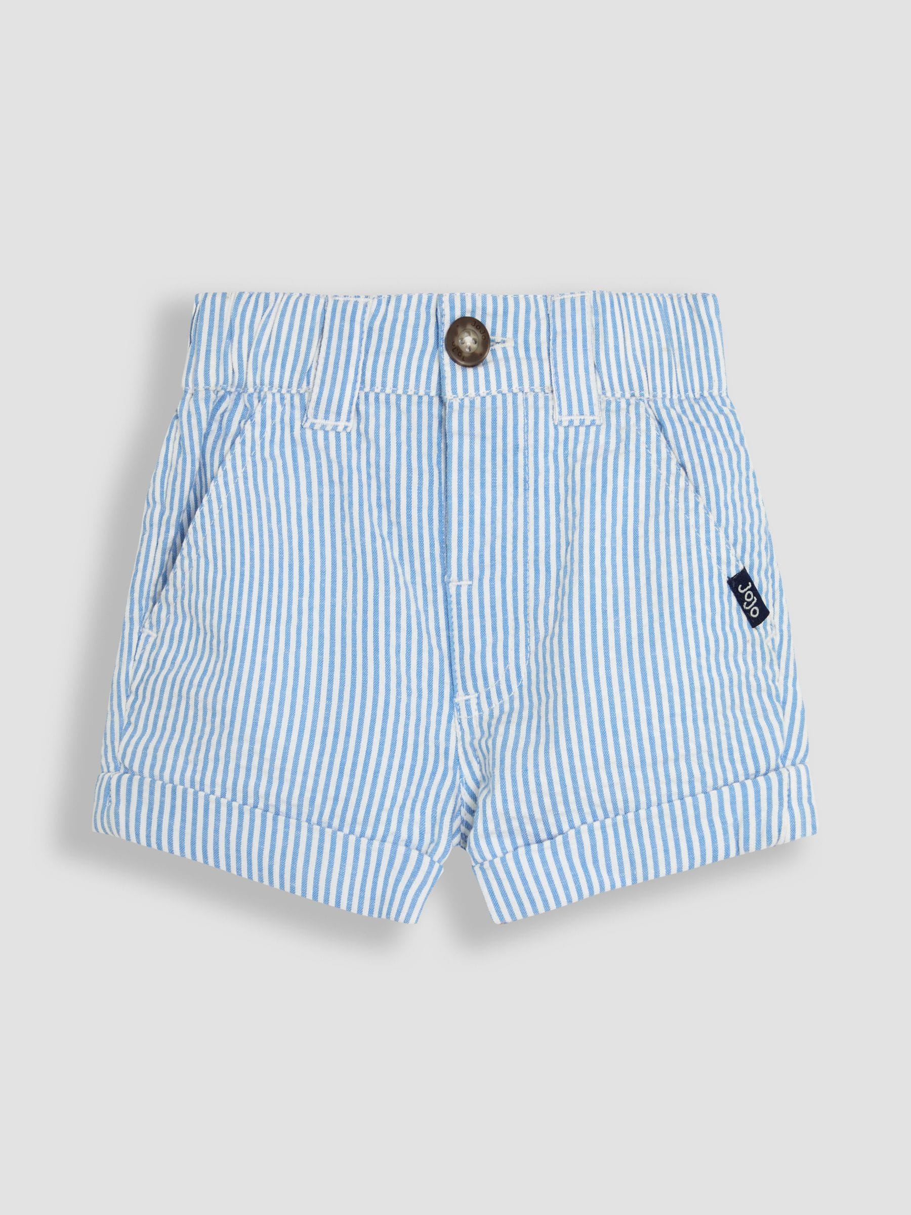 Blauw - JoJo Maman Bébé Seersucker Stripe 100% Cotton Shorts