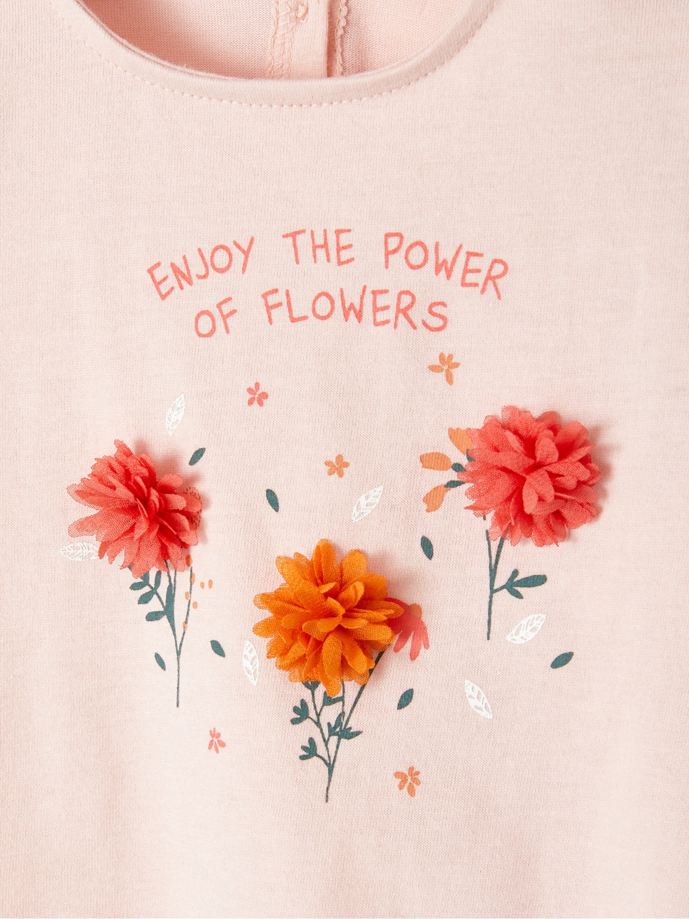 Vertbaudet Mädchen Baby T-Shirt, 3D-Blumen altrosa