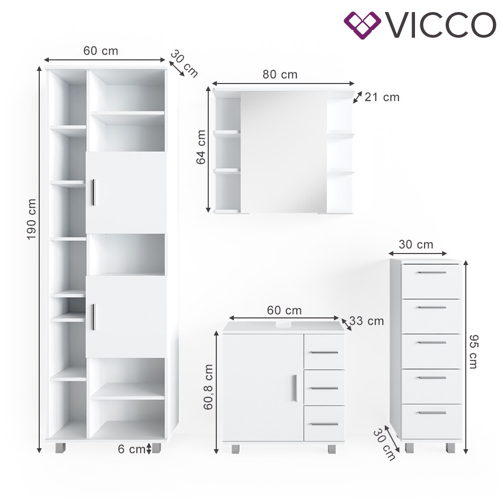 VICCO Badmöbel Set ILIAS Weiß Bad Spiegel Kommode Unterschrank Badschrank