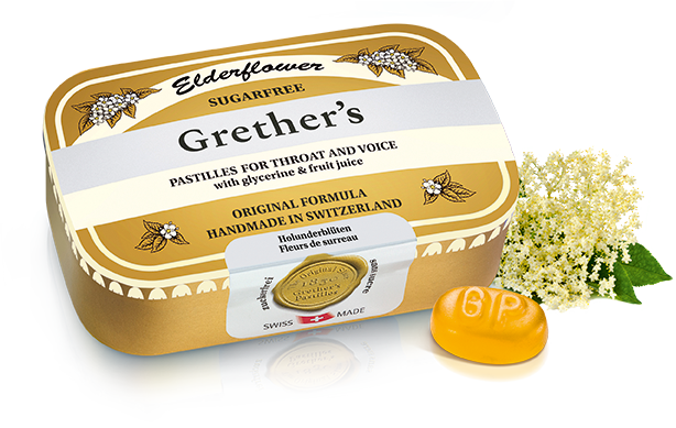 GRETHERS Elderflower Pastillen<br>110 g, Dose, Pastillen, ohne Zucker