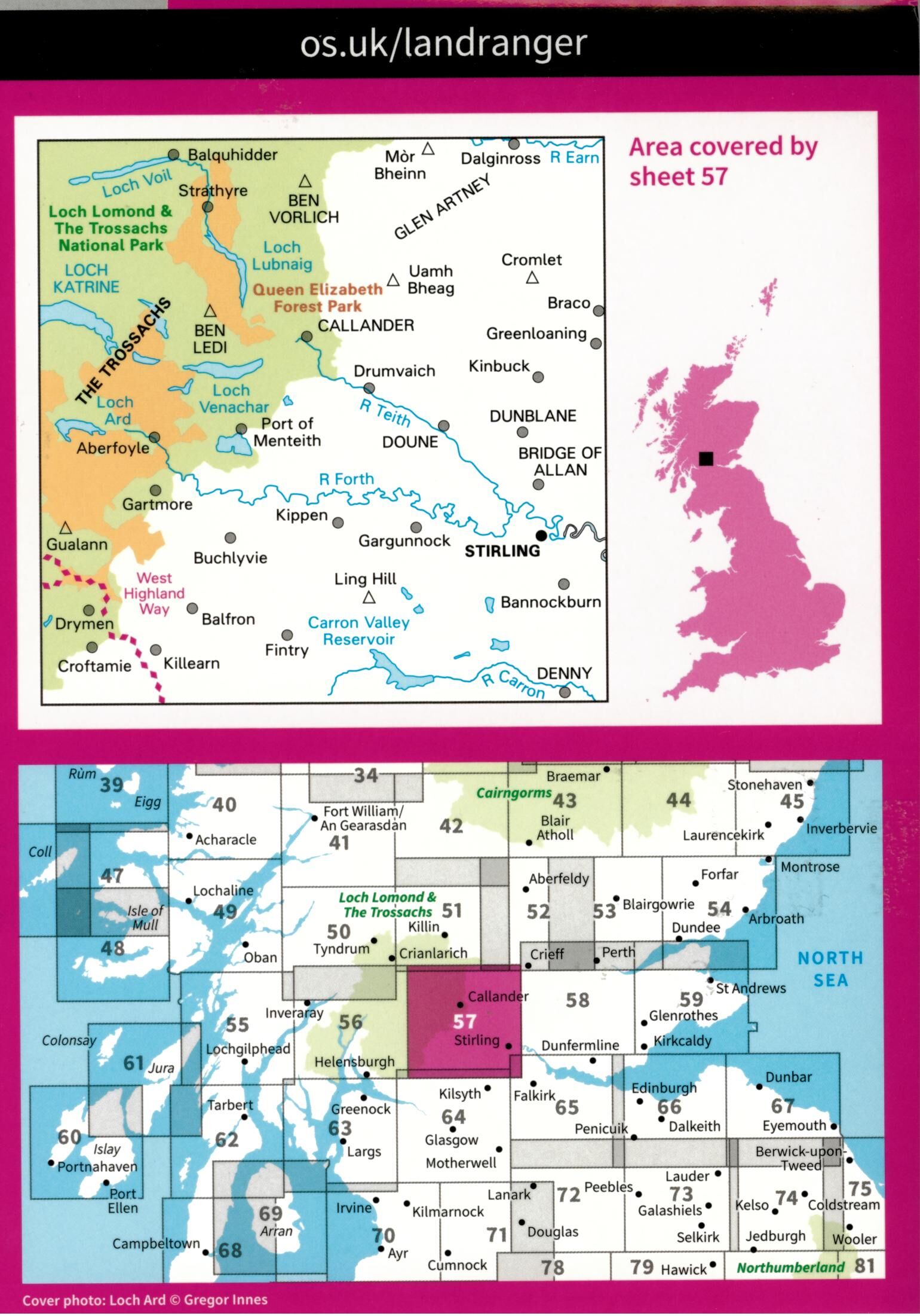 ORDNANCE SURVEY - 57 GB STIRLING THE TROSSACHS 1 50 000