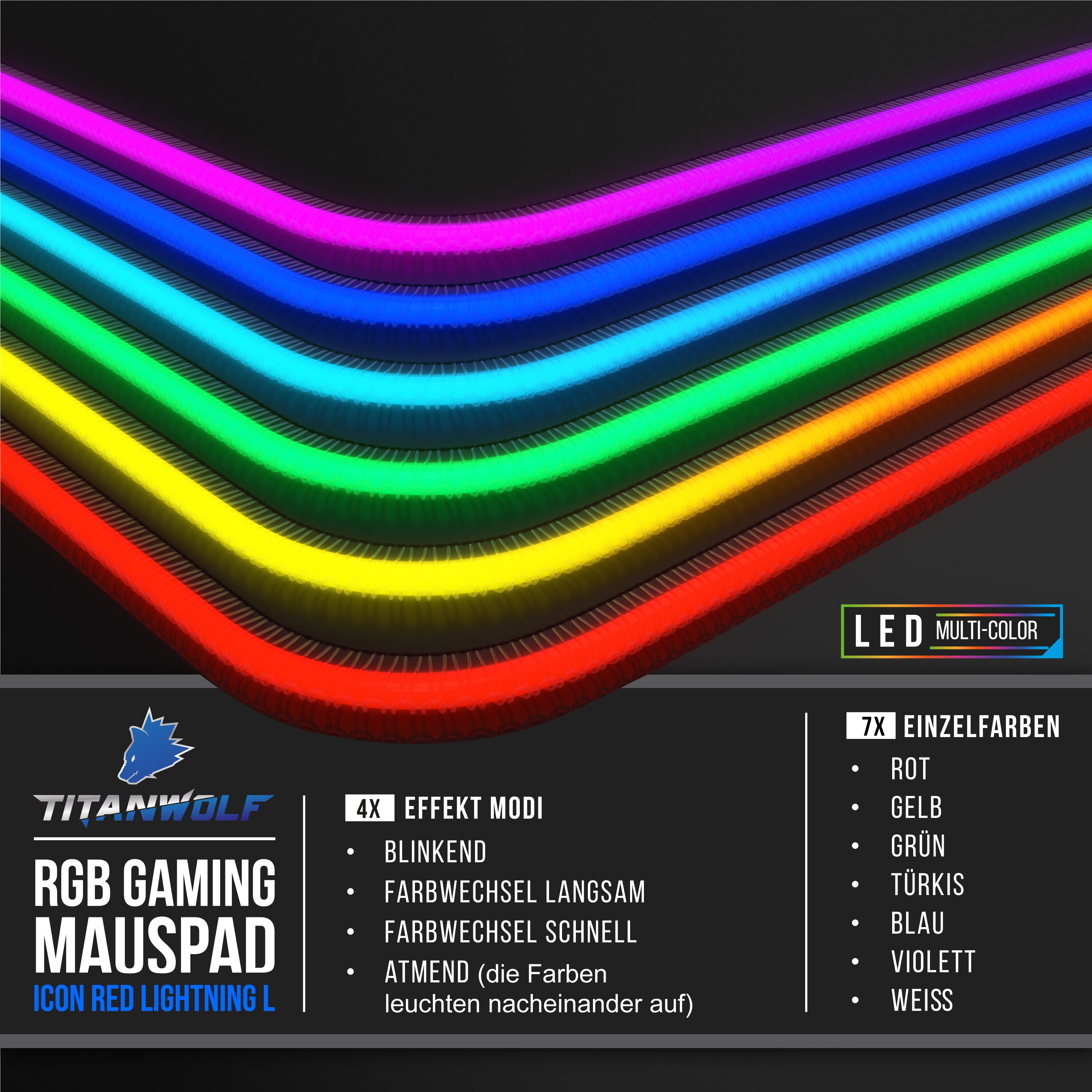 Titanwolf RGB Gaming Mauspad XL 900 x 400 mm Mousepad - verbessert Präzision & Geschwindigkeit