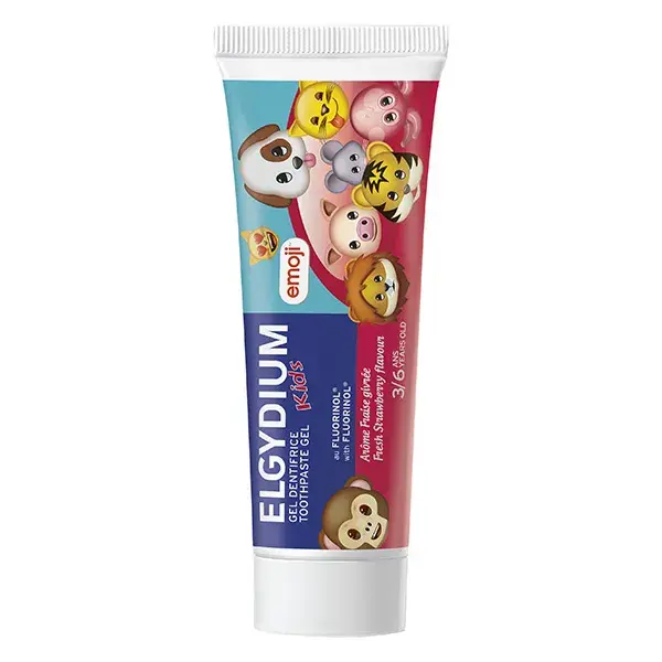 Pasta de dente infantil Elgydium Emoji, sabor morango gelado, 3 a 6 anos, tubo de 50ml