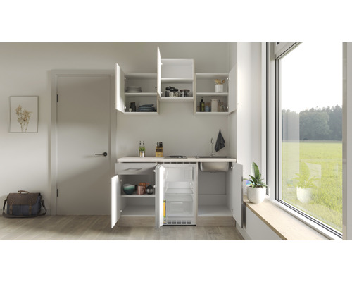 Flex Well enkele keuken met apparatuur Riva 150,5 cm kwartsiet cubanit san remo licht mat eiken gedemonteerd omkeerbaar versie 00010376