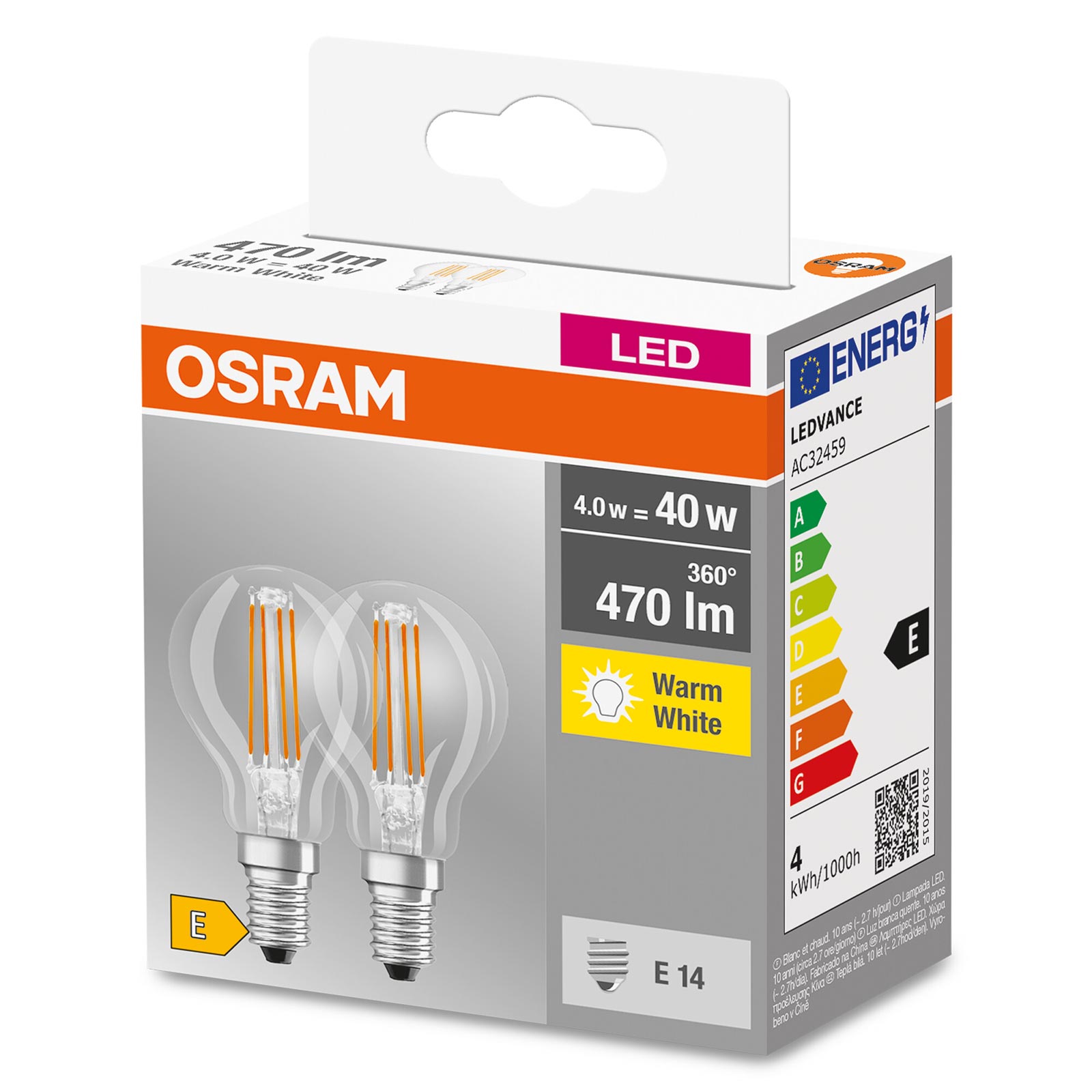 2erSet LED-Leuchtmittel BASE CLP40 - Filament Tropfen - E14