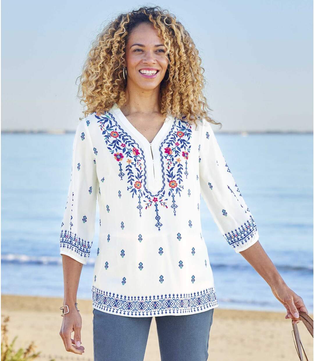 Blouse en Crêpe Fluide Esprit Folk
