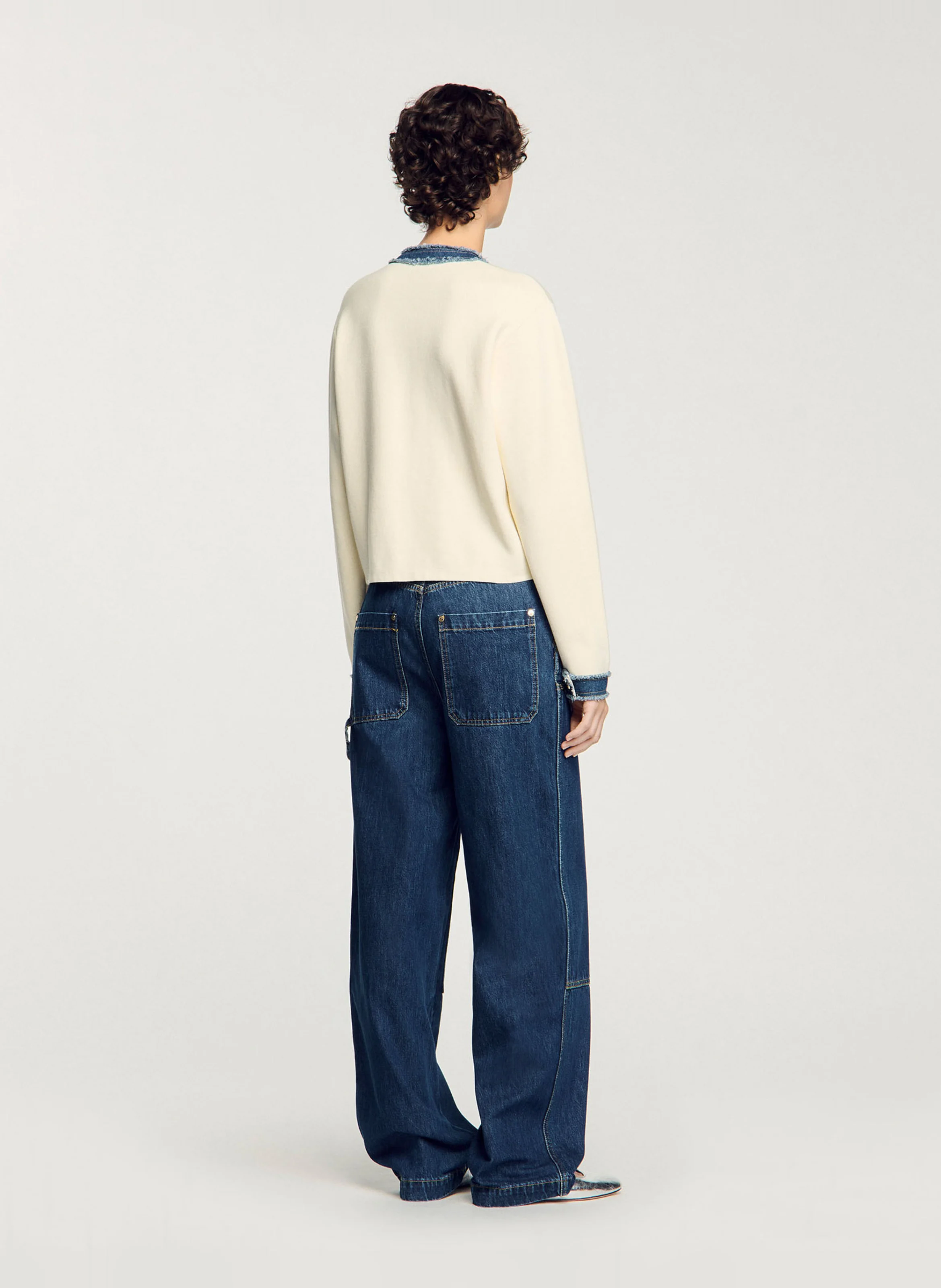Cardigan à détails denim en coton | Blanc
