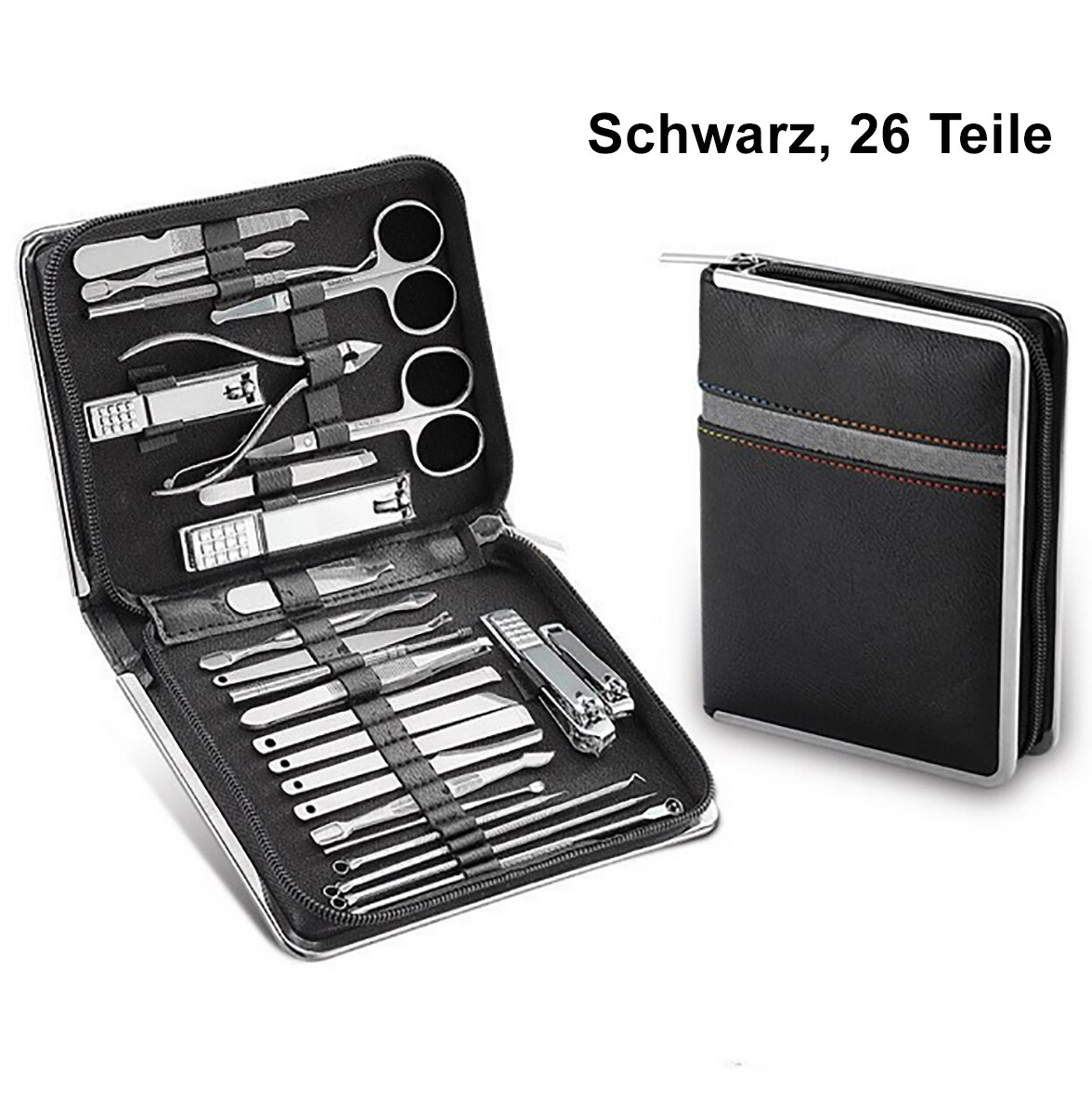 TPFBeauty Maniküre- & Pediküre-Set 26-teilig aus Kunstleder - Schwarz