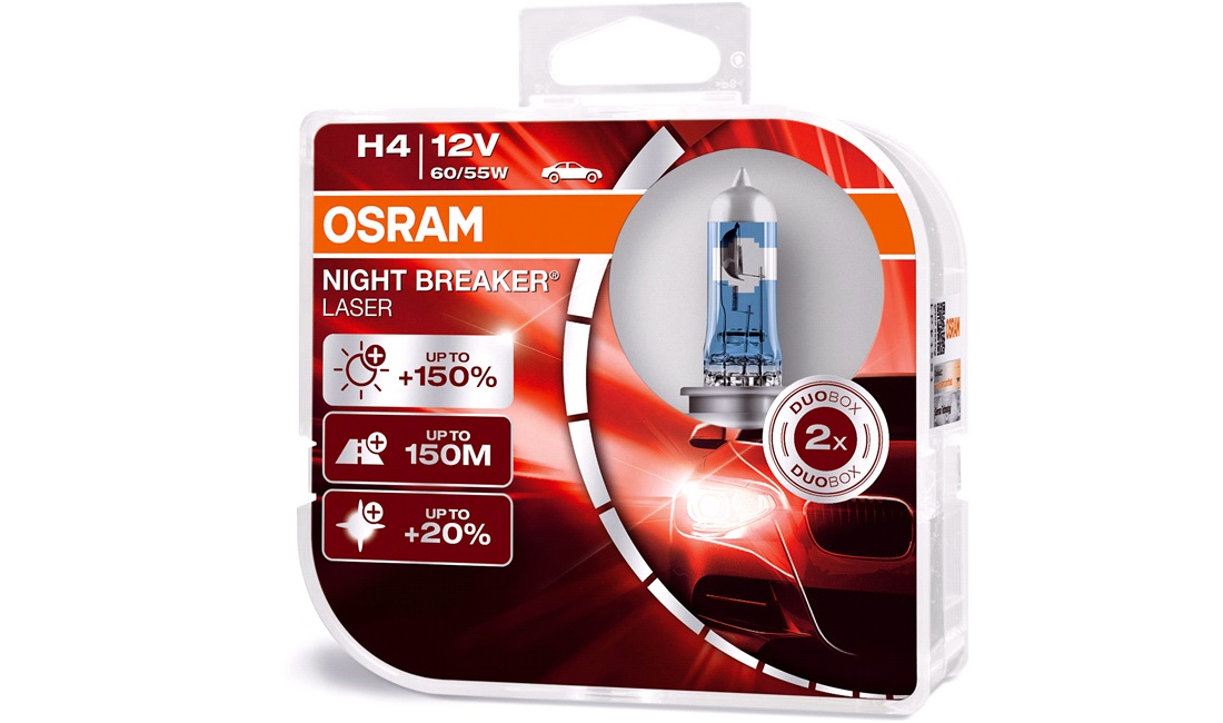 Pæresæt H4 Night Breaker Laser +150 - Osram