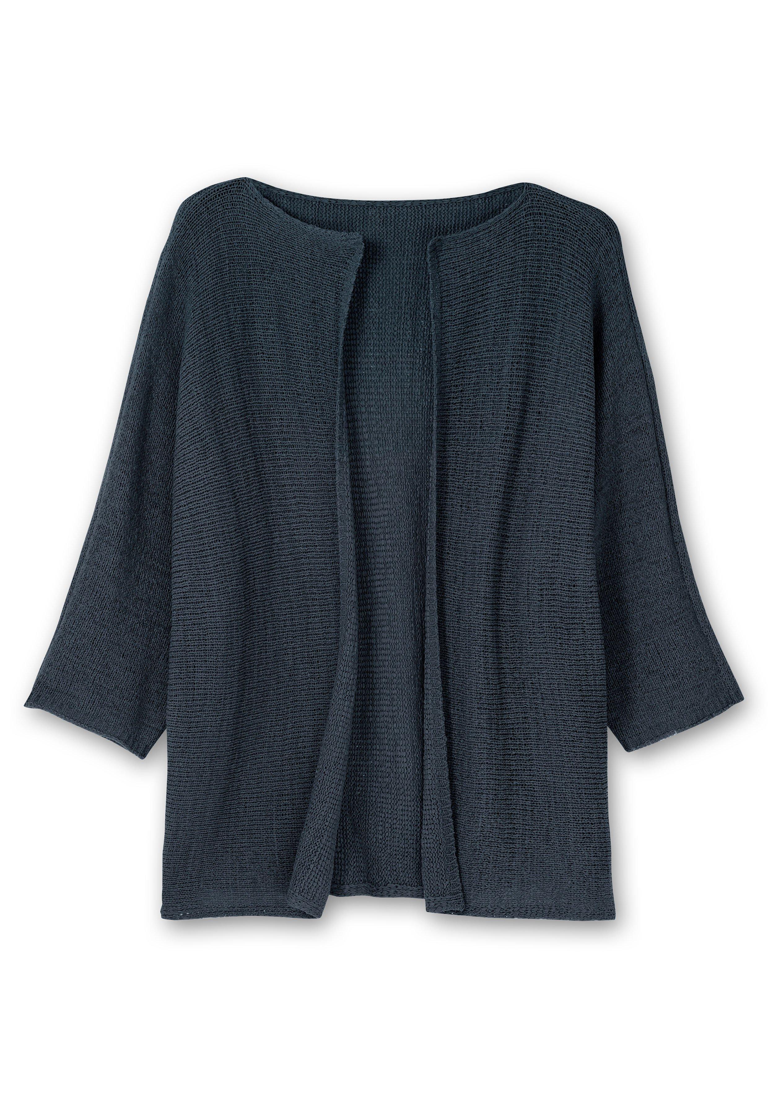 Strickjacke mit 3/4-Fledermausärmeln, aus Bändchengarn