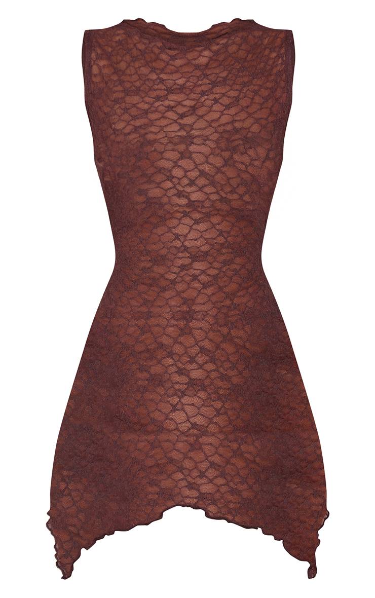 Marron Haut Long Col Montant En Dentelle Transparente - Ensemble Coordonné