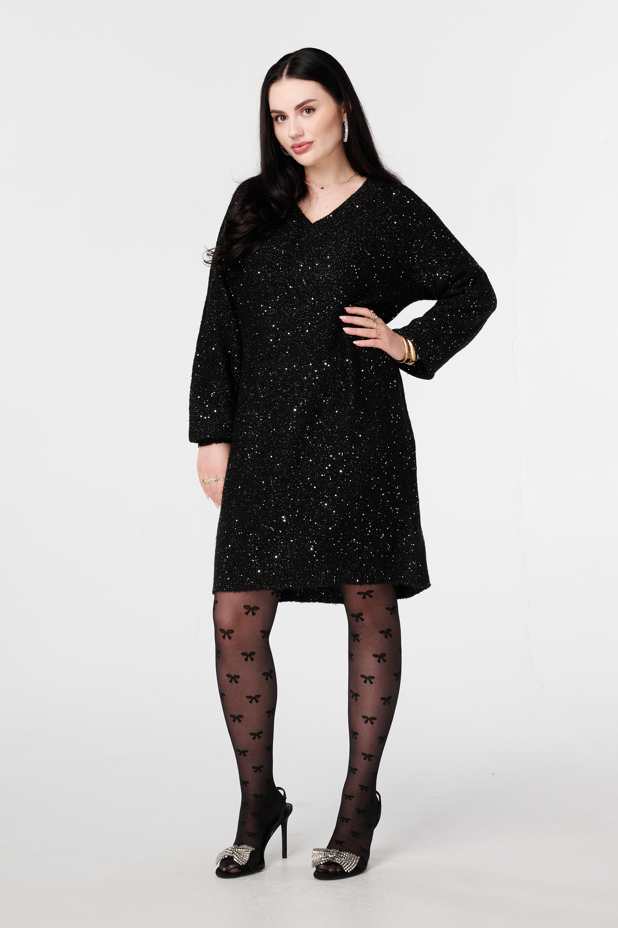 Gebreide tuniek met glitter en pailletten Zwart