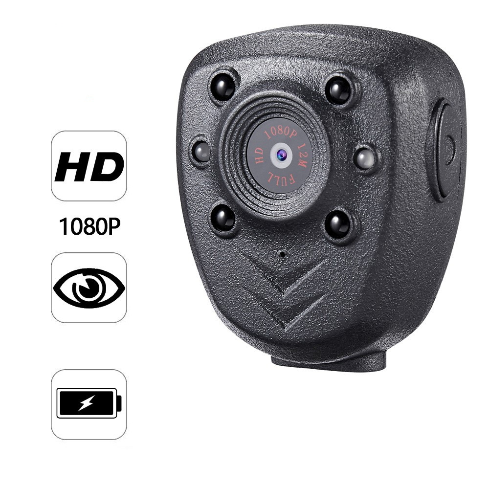 1080p FullHD Kamera Bodycam mit Nachsichtfunktion mit integriertem 16GB Speicher   Clip-Halter - Schwarz