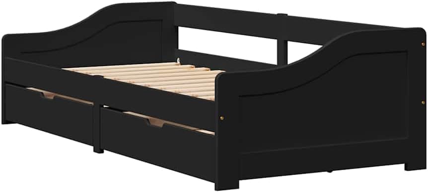 vidaXL Tagesbett mit 2 Schubladen ohne Matratze iRun Schwarz 90x200cm, Sofabett, Beistellbett, Tagesbett Holz, Gästebett, Schlafsofa