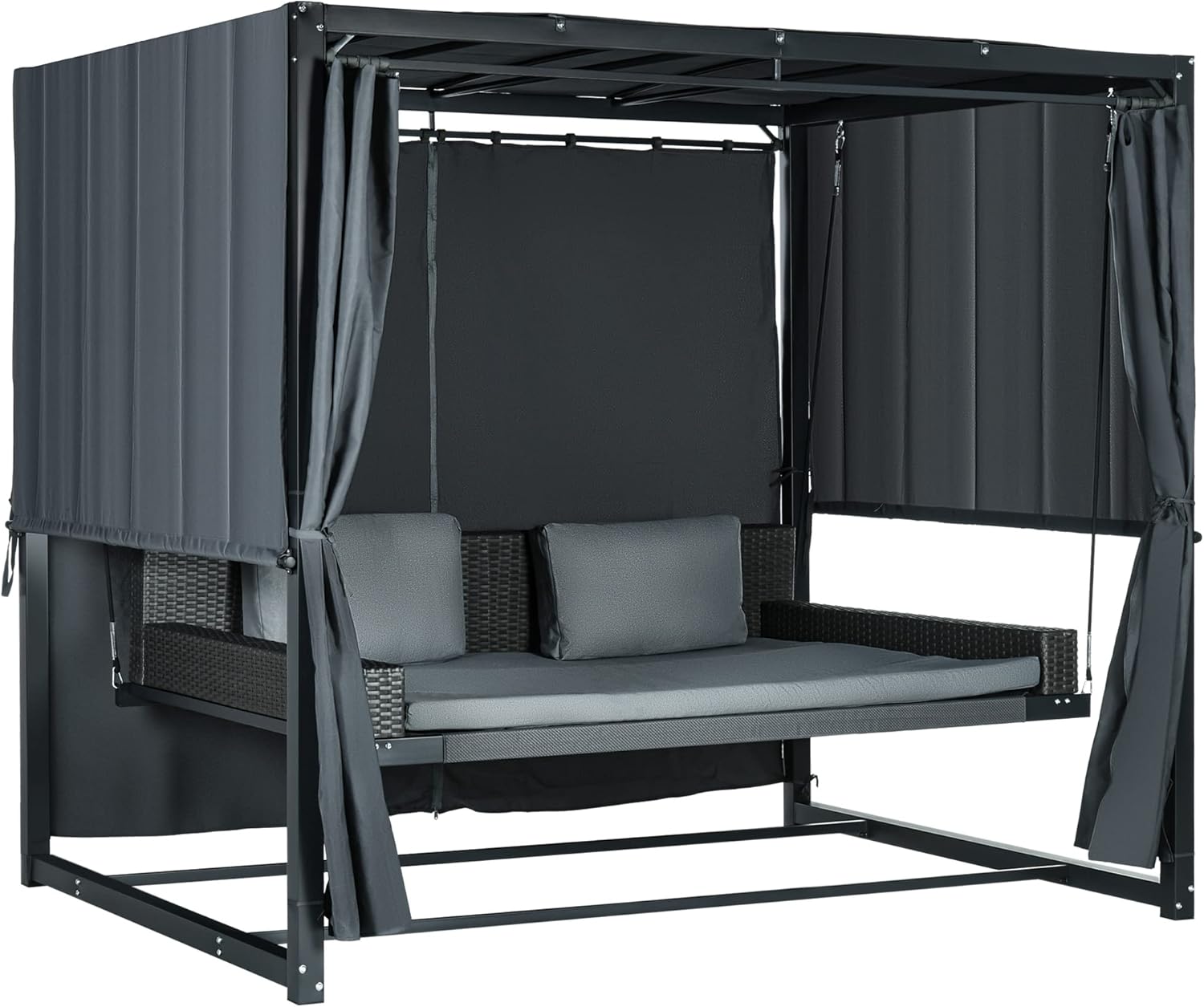 Outsunny Hollywoodschaukel mit Pergola, wetterbeständige Gartenschaukel mit Kissen, Schaukelbett für Balkon, Garten, 235 x 180 x 210 cm, Dunkelgrau