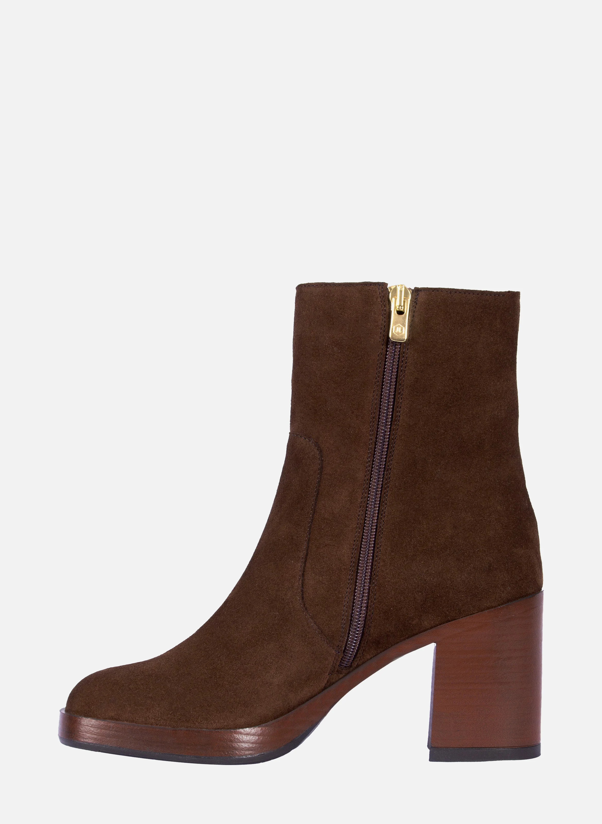 Bottines plateforme cuir daim | Marron