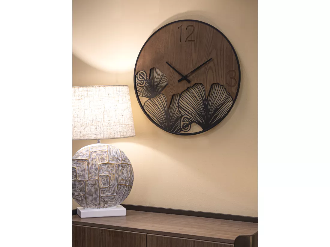 Horloge murale ronde en bois et métal marron Ø cm 60x2