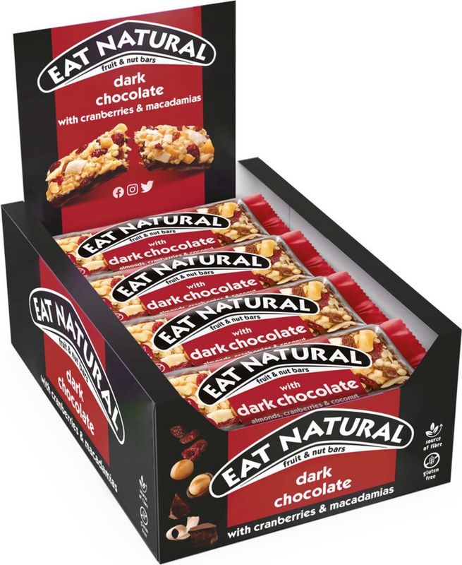 Eat Natural - Fruit Bar - Pure Chocolade - Cranberries & Macadamia Noten - 12 x 45 gr