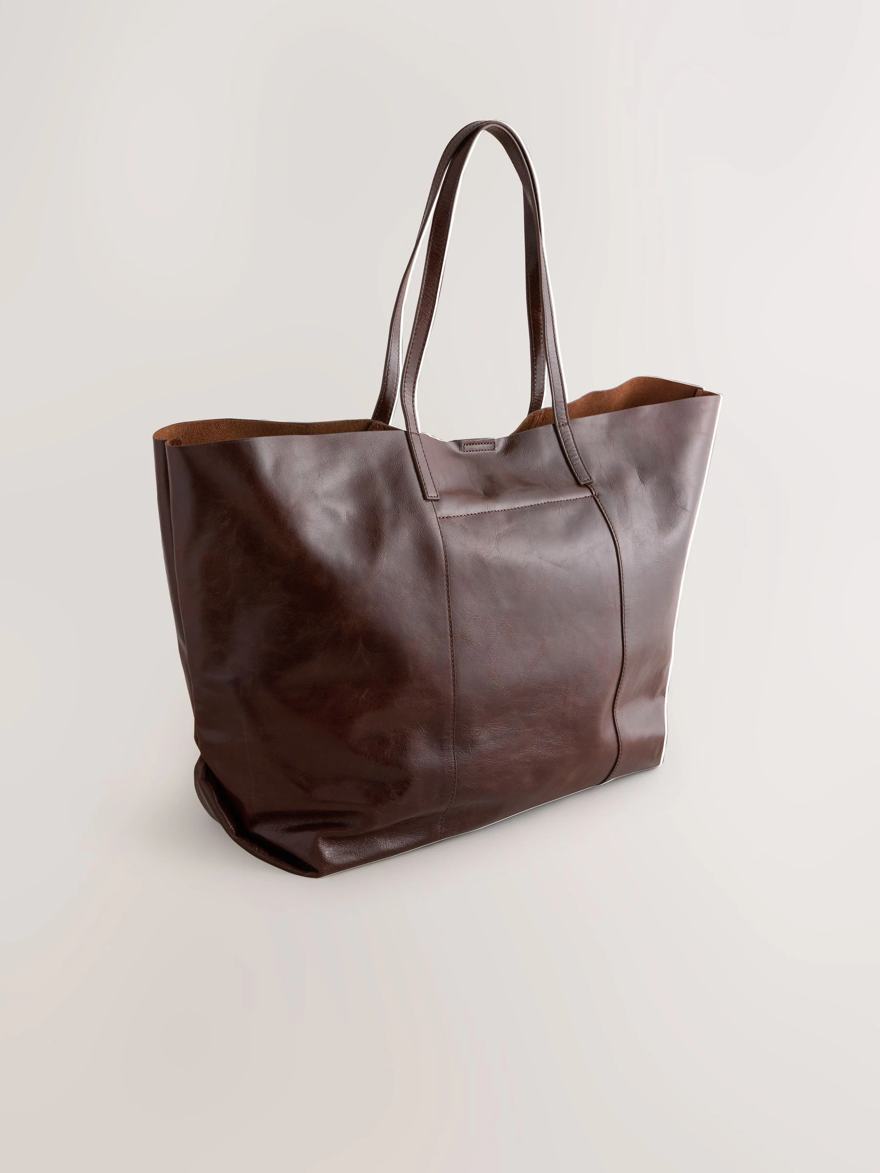 Chocoladebruin - N. Premium grote leren shopper