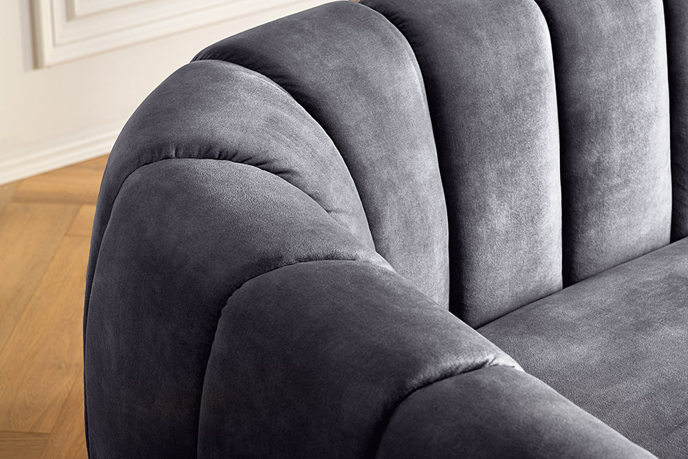 3-Sitzer Sofa BABYLON 200cm anthrazit Samt mit Ziersteppung