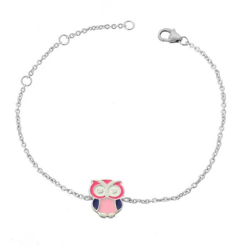 Bracelet hibou émail coloré Argent 925 Rhodié