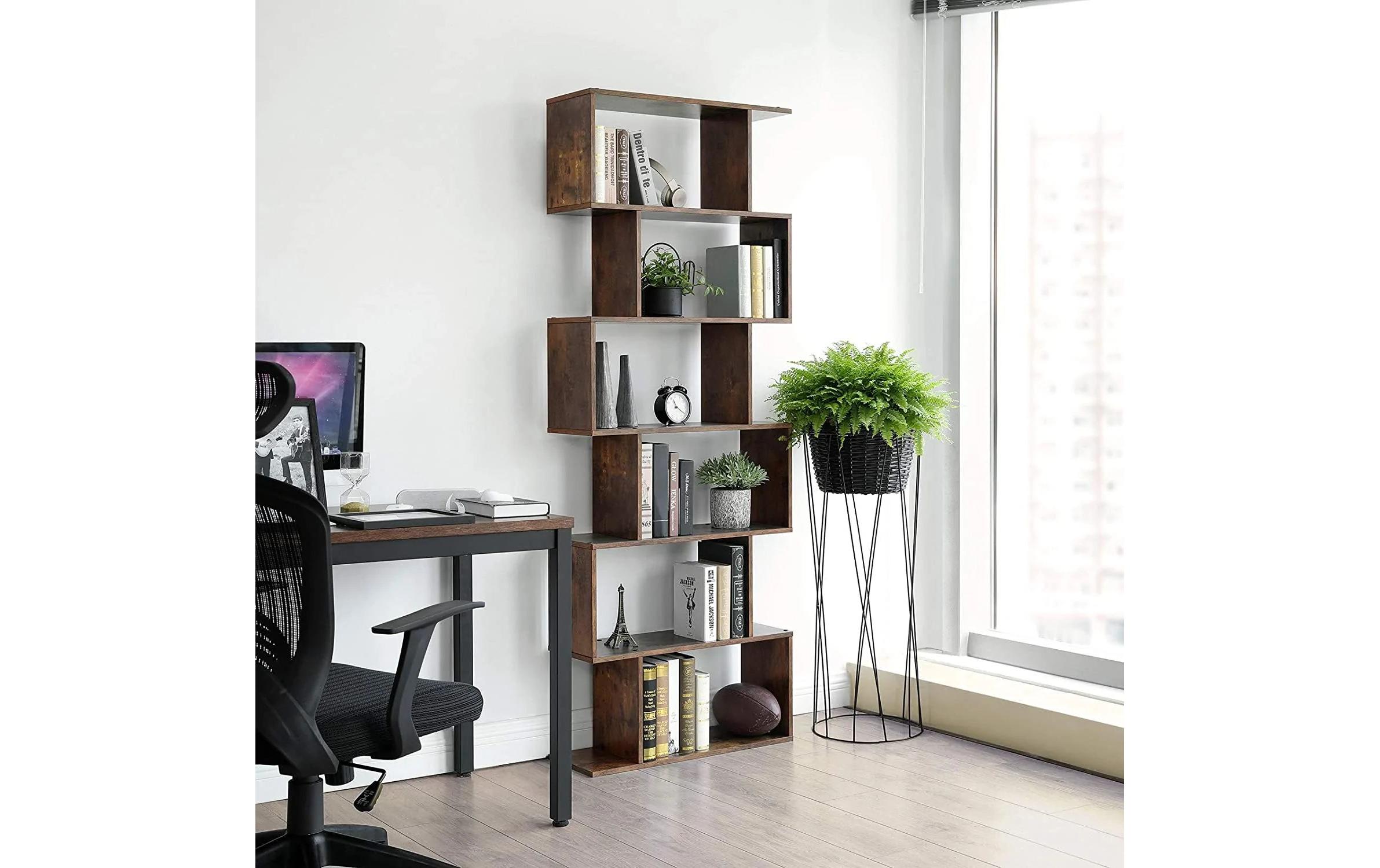 Regal Zick-Zack 70 x 190.5 cm, Braun/SchwarzFreistehendes Bücherregal