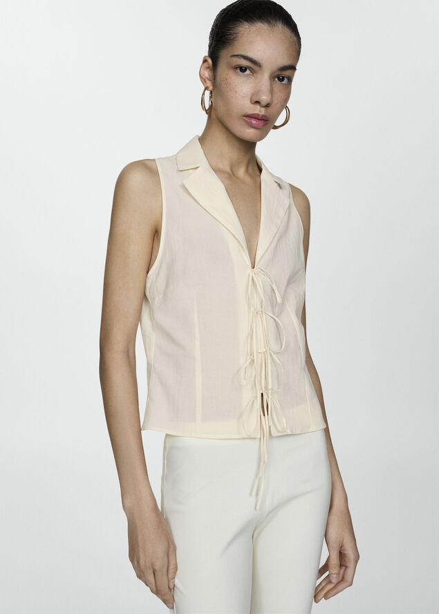 MANGO Sleeveless blouse with bows Light beige