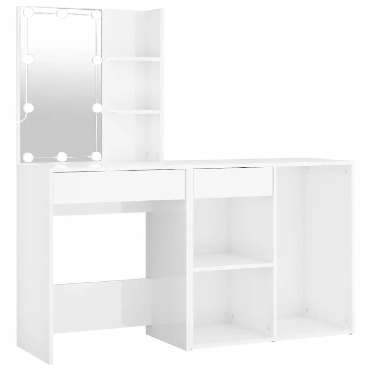vidaXL Coiffeuse LED avec Armoire - Blanc Brillant