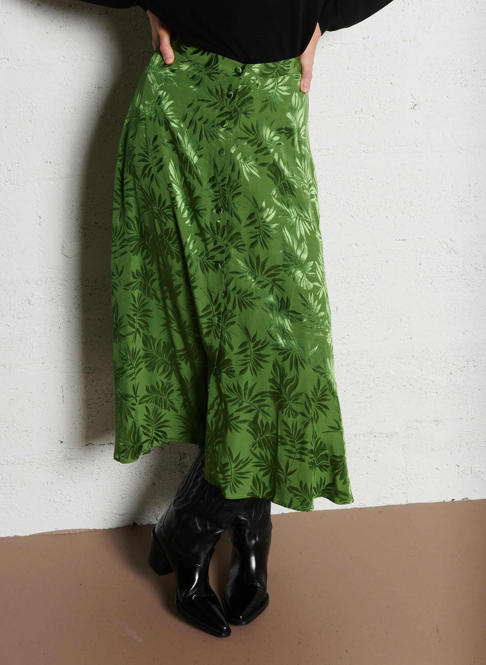 SALMA - Jupe jacquard satinée | Vert