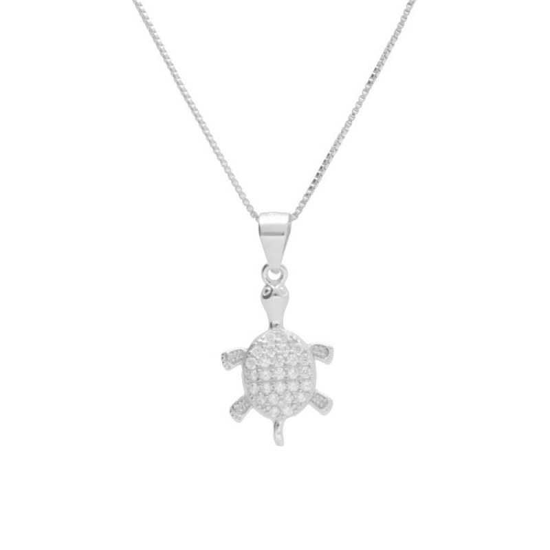 Collier Argent 925/000 Rhodié - Tortue Pavée de Zirconiums