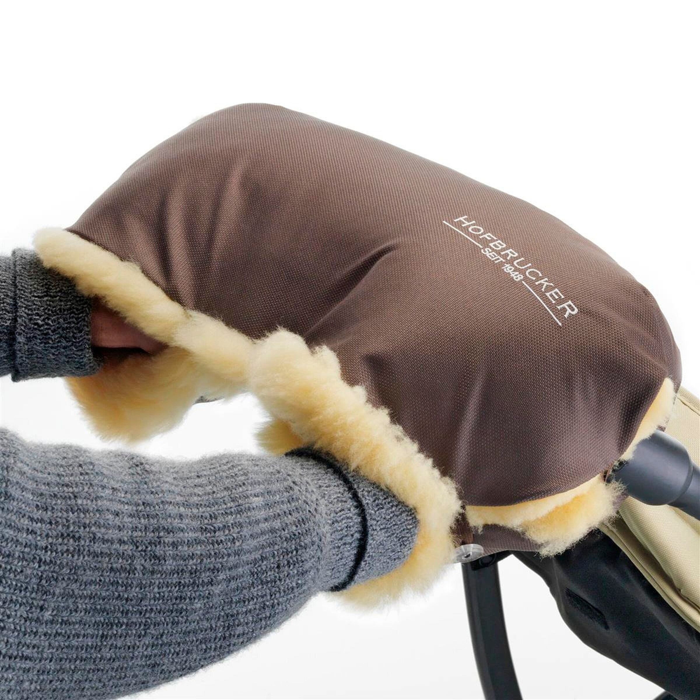 Hofbrucker Lammfell-Handwärmer für Kinderwagen Lammfell Handmuff Braun