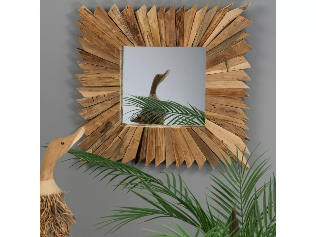 MIROIR MURAL Pointes 50x50 cm bois massif couleurs naturelles