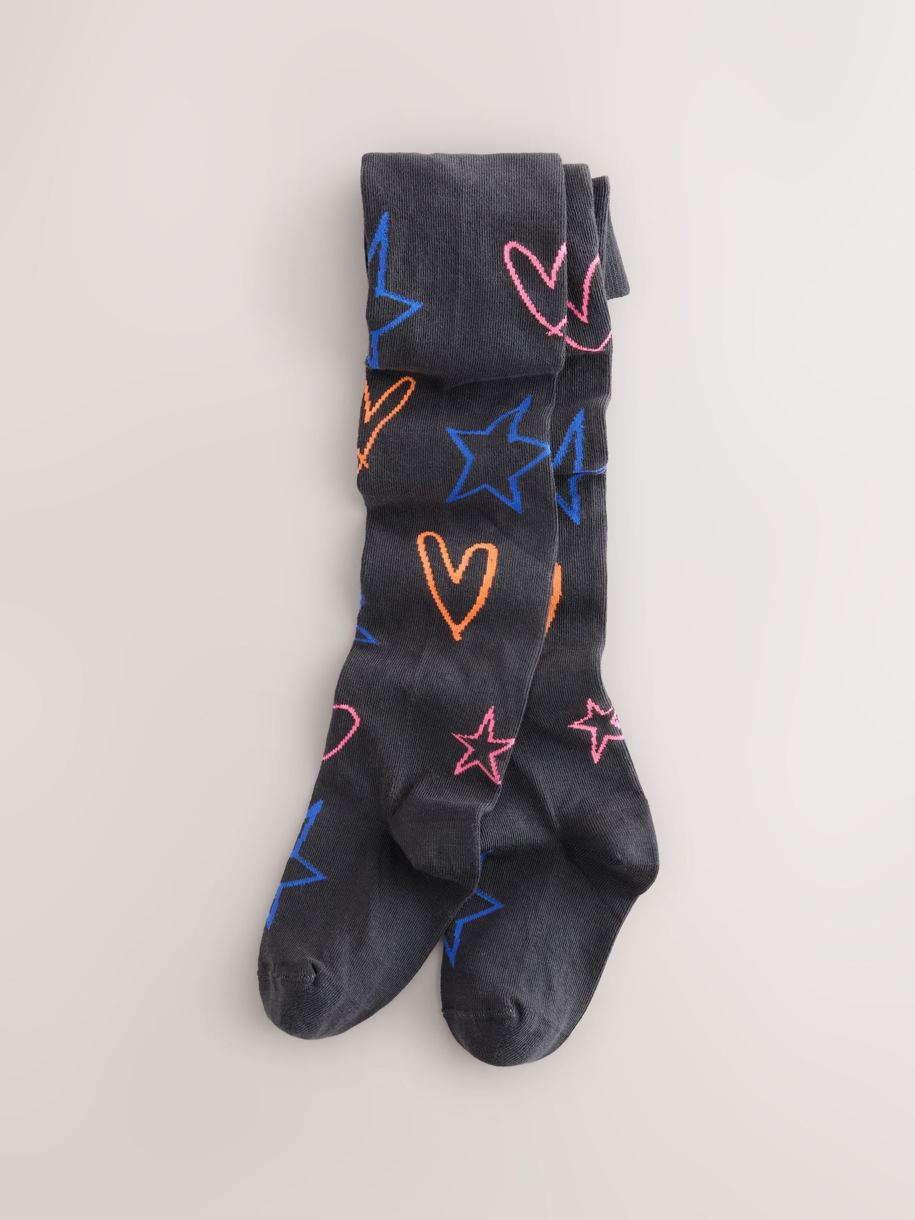 Antraciet - Cotton Rich Heart Print Tights 1 Pack