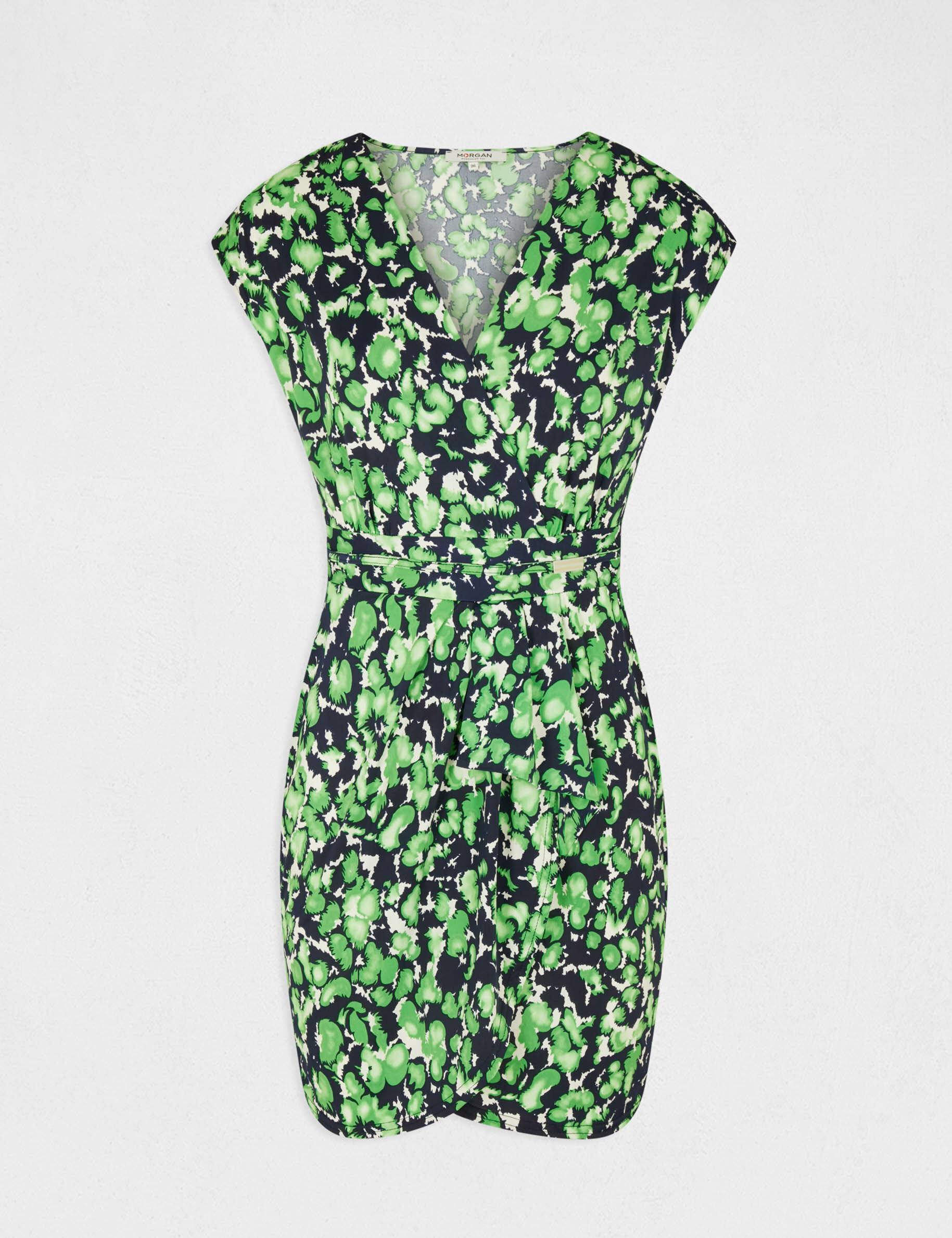 Robe ajustée drapée imprimé abstrait vert femme - vert