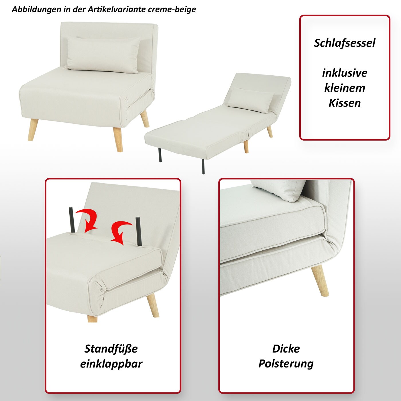 Schlafsessel MCW-D35, Schlafsofa Funktionssessel Klappsessel Relaxsessel Jugendsessel Sessel, Stoff/Textil ~ dunkelgrau