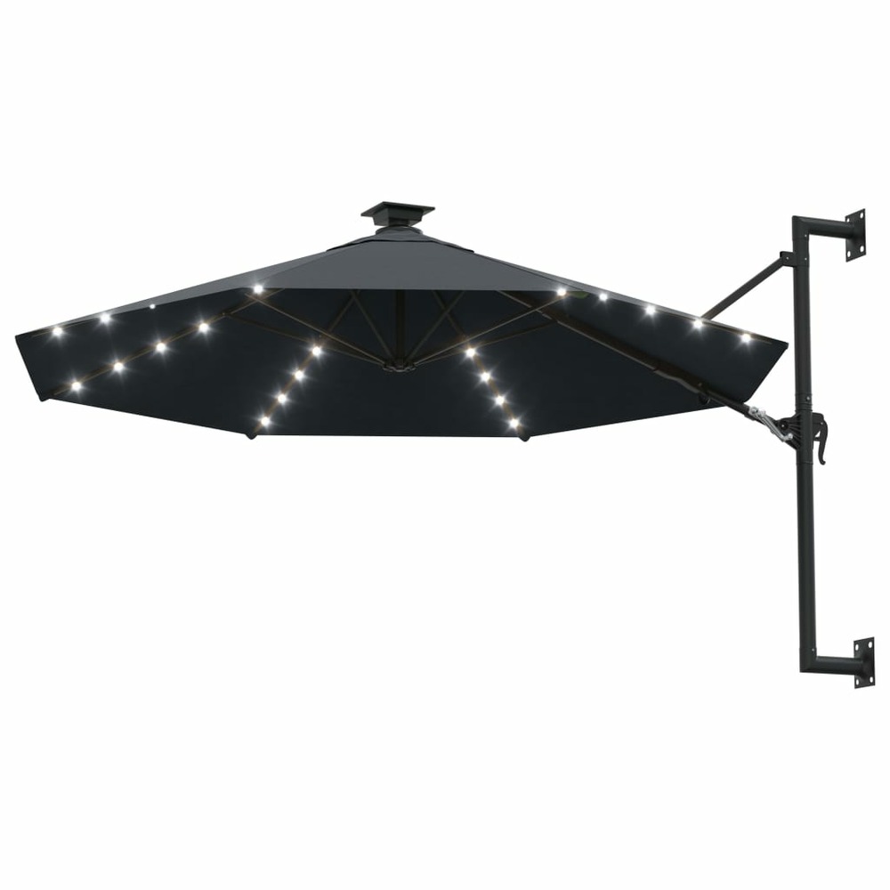 Parasol mural avec mât métallique et led 300 cm anthracite