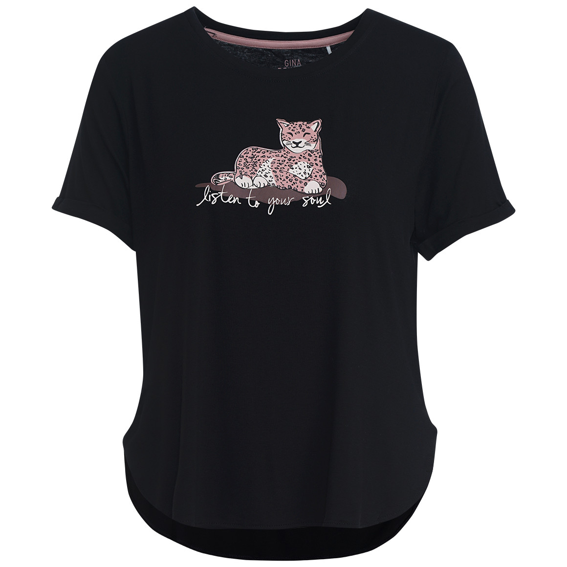 Gna Benotti Damen Schlafshirt mit Leoparden-Print schwarz