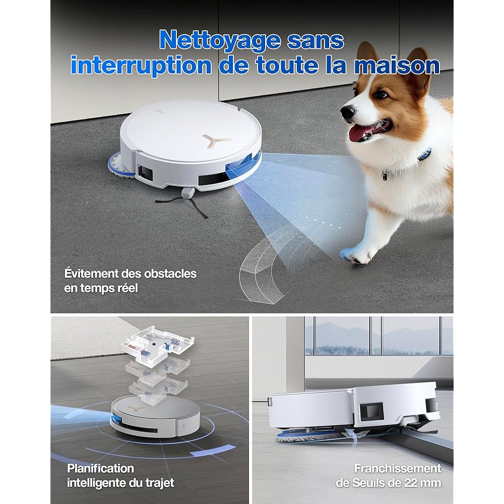 ECOVACS T50 Max Pro Omni Aspirateur Robot avec Station, 18500Pa, Brosse latérale et serpillière Extensibles, Ajout Automatique Solution de Nettoyage, Lavage à l'eau Chaude 40-75 ℃, Blanc : Cuisine et Maison