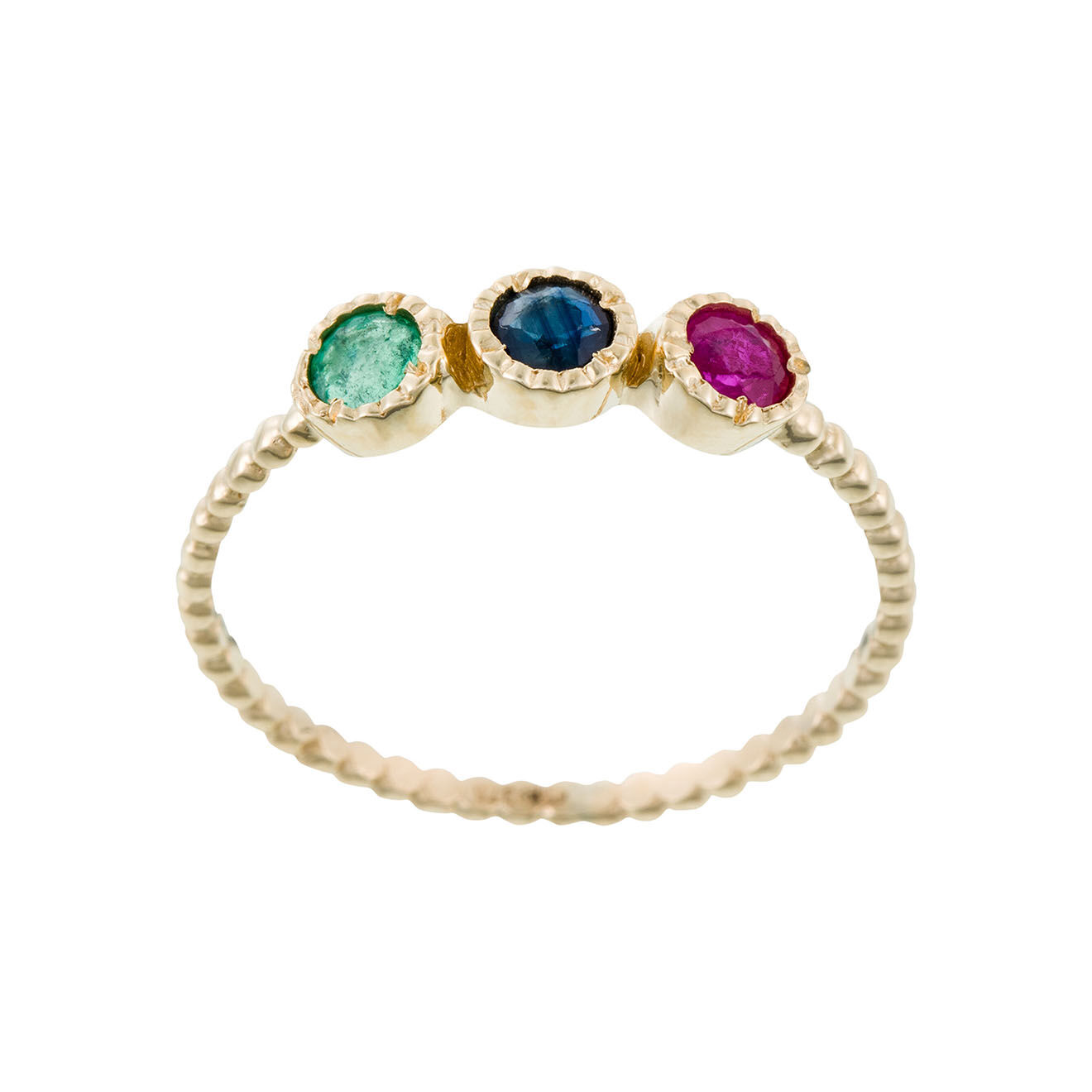 Instant d'Or Bague Trio précieux Rubis, Saphir, Emeraude 0.11 ct or jaune