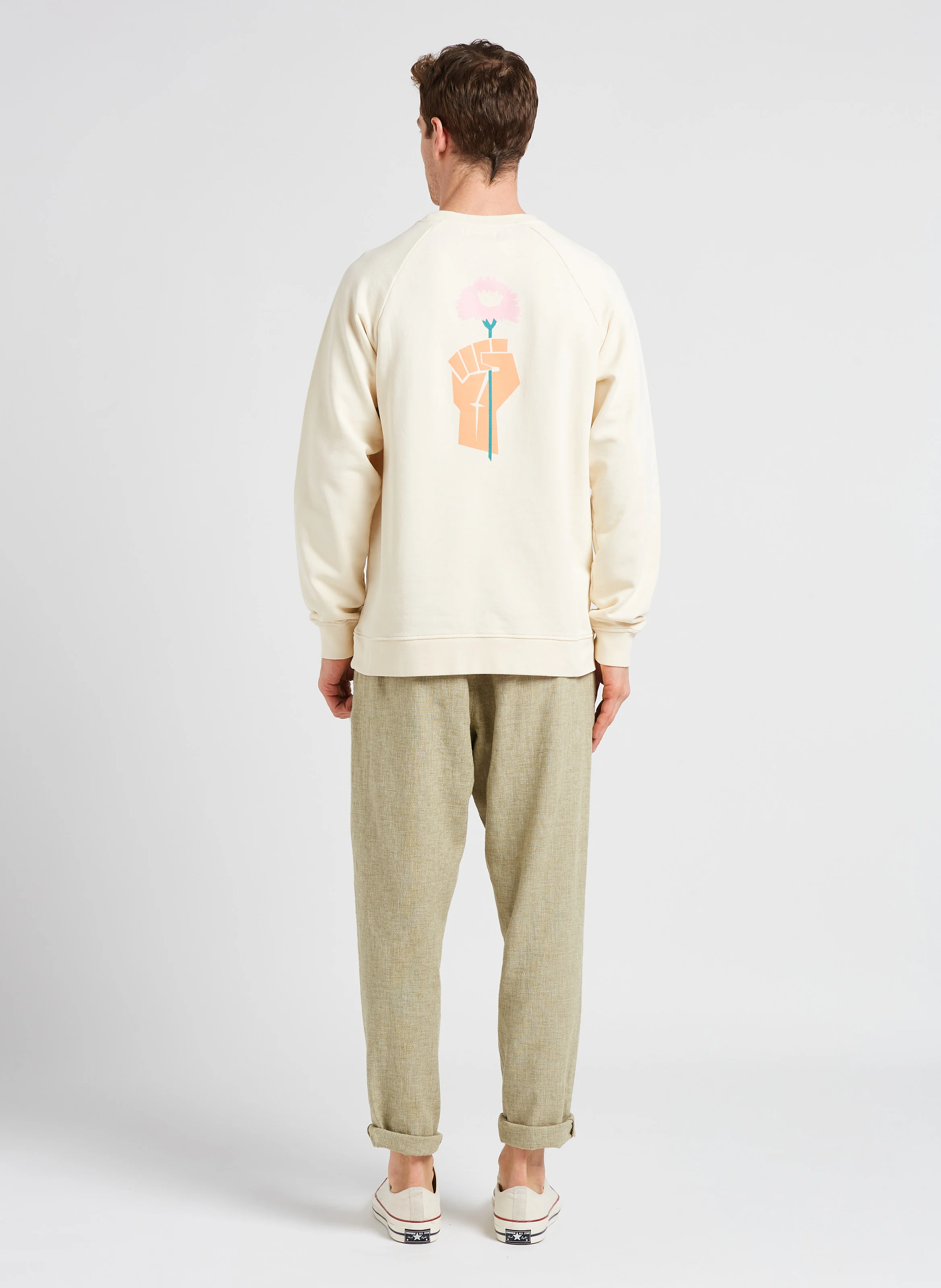 FLOWER POWER - Sweat col rond regular-fit imprimé en coton bio | Blanc