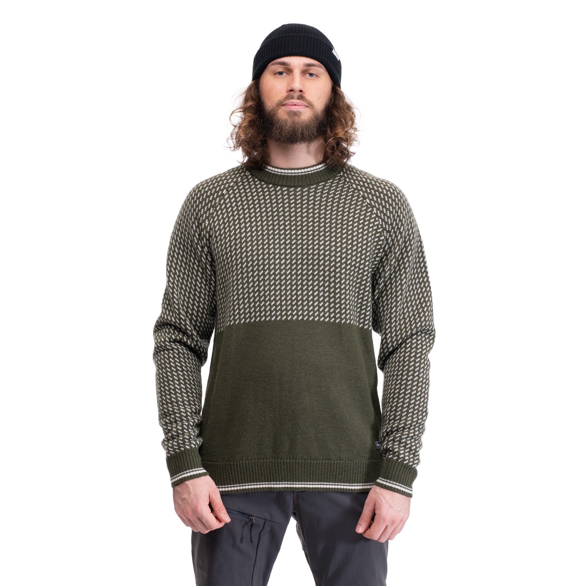 Alvdal Wool Jumper Herre Dark Olive Green/Vanilla White