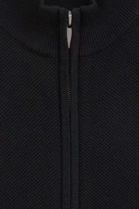 Vest - Katoen - Regular Fit - Opstaande Kraag - Lange Mouwen - Ribboorden