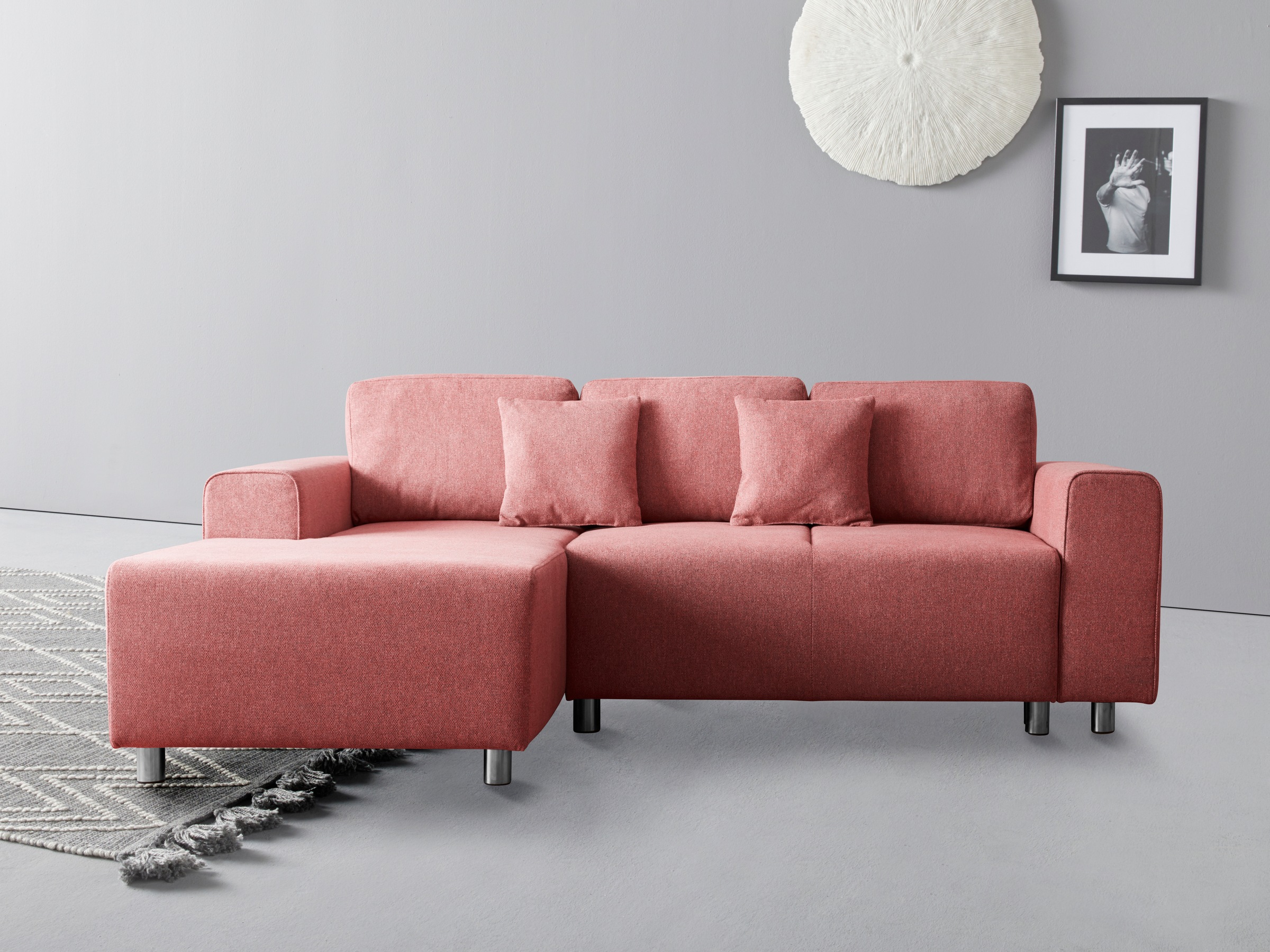 Home affaire Ecksofa »Györ« L-Form, wahlweise mit Bettfunktion und Bettkasten incl. 2 Zierkissen